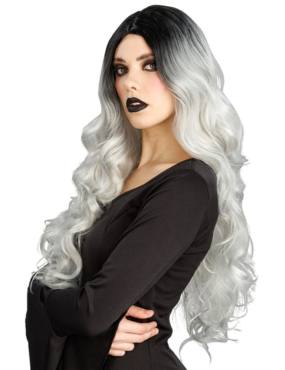 Perucă ombré alb-negru de lux pentru femei