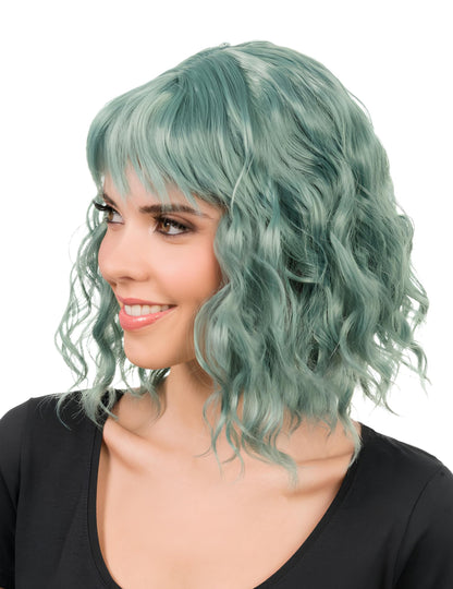 Perucă ondulată verde pentru femei 