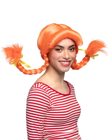 Perucă portocalie pentru femei cu împletituri rigide și noduri galbene