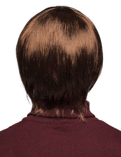 Perruque pop star anglaise pour homme châtain vue de dos
