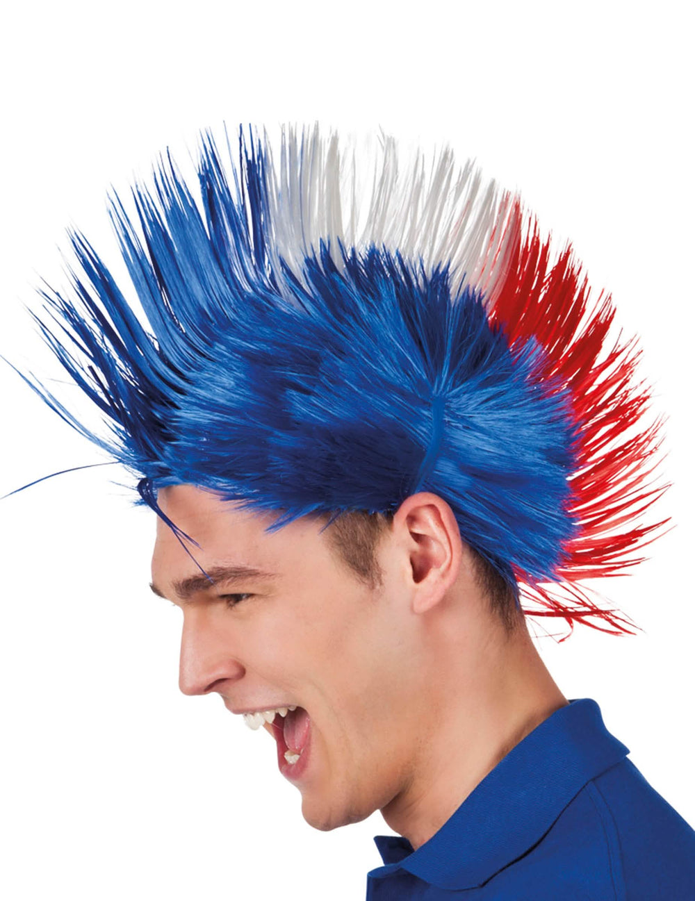 Perucă punk franța pentru bărbat albastru alb roșu