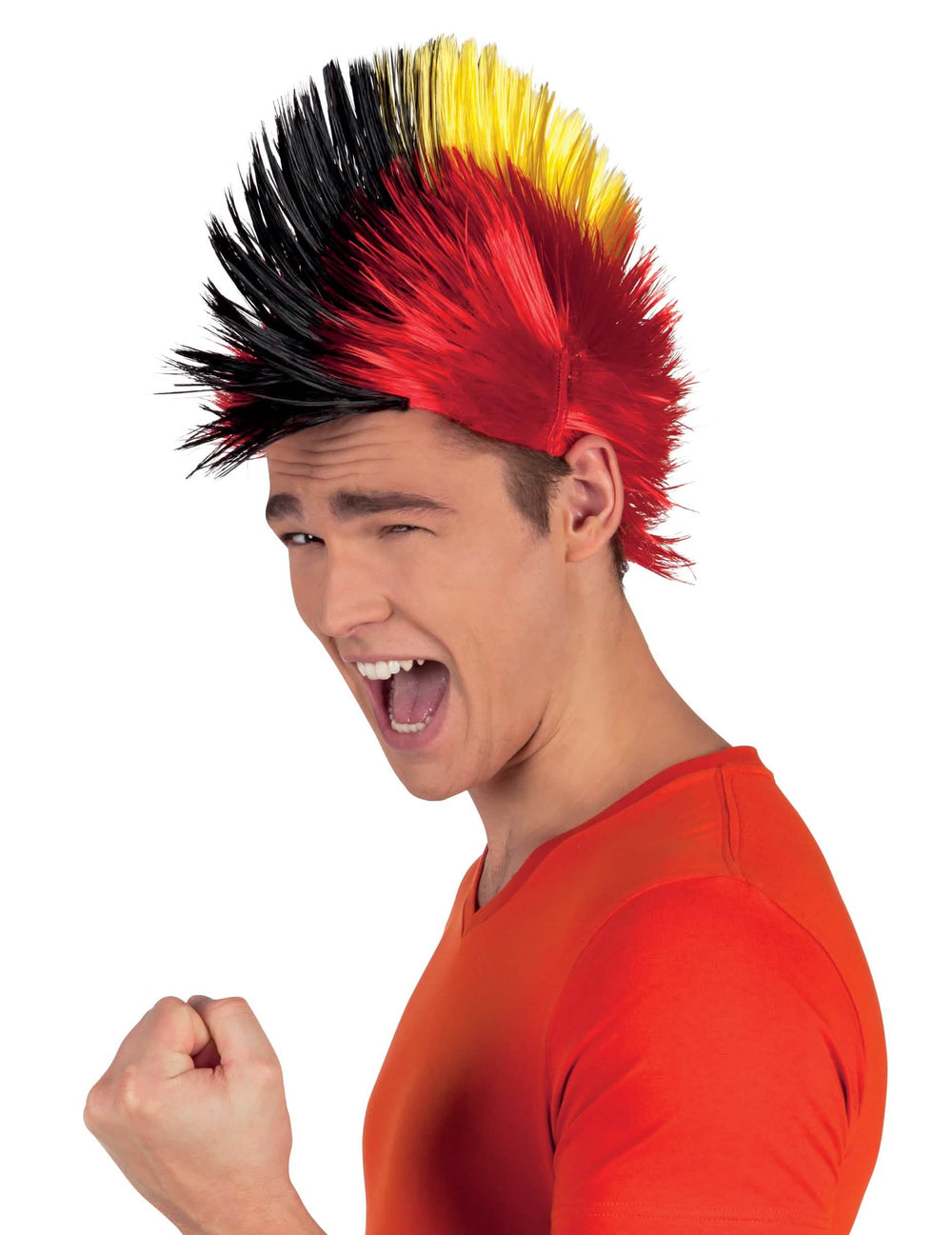 Perucă punk suporter belgia pentru adult negru galben roșu