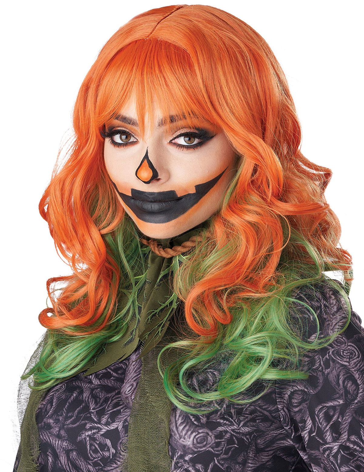 Perruque pour femme rousse et verte bouclée