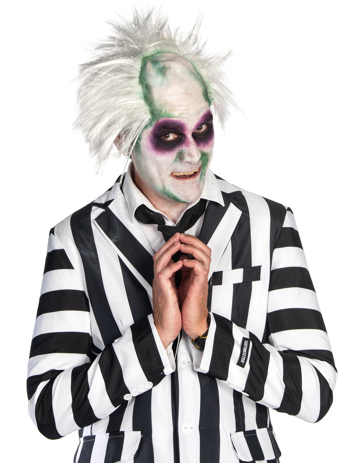 Vue de face avec maquillage de la perruque fantôme fou pour adulte