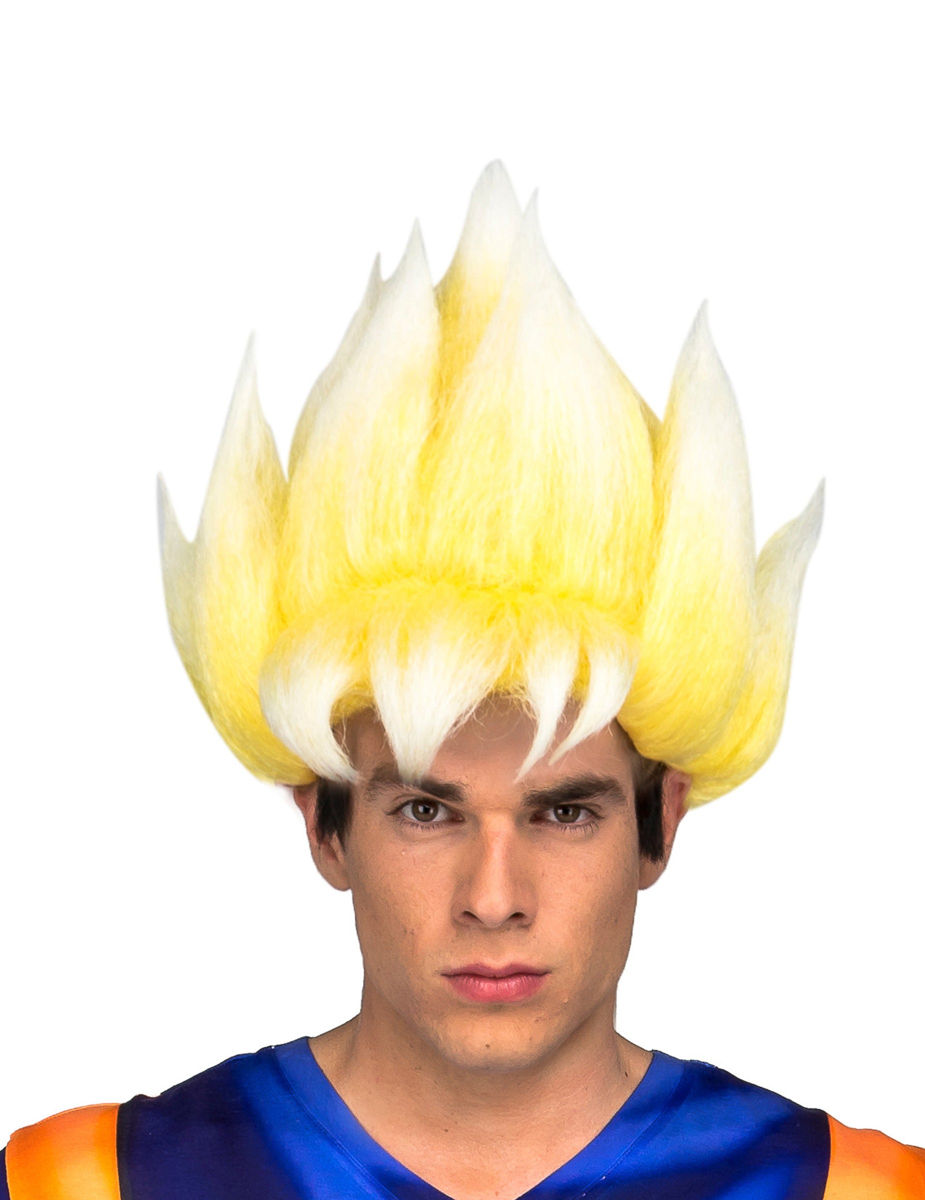 Perruque Super Saiyan Goku Dragon Ball™ pour adulte jaune et blanche hérissée