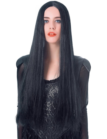 Femeie cu perucă neagră foarte lungă - 75cm