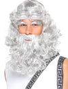 Perruque Zeus pour homme blanche bouclée avec barbe et sourcils