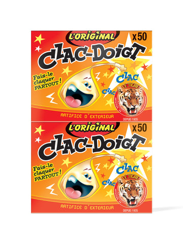 Pétard Clac Doigt Le Tigre pour fête orange et rouge sachet de 2 boîtes