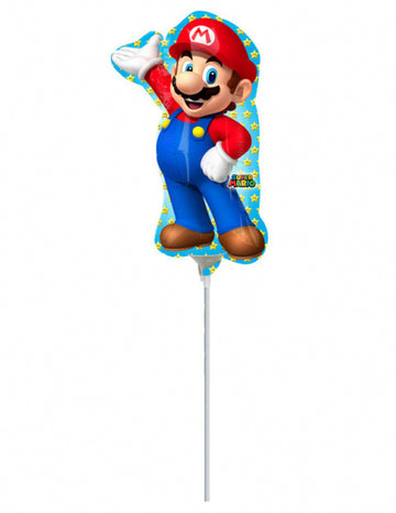 Ballon aluminium Super Mario pour enfant bleu avec étoiles