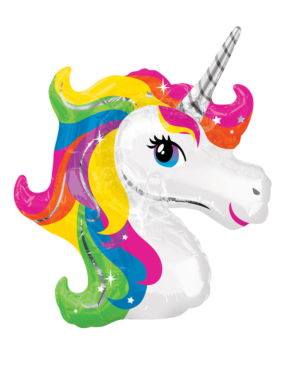 Petit ballon tête de licorne blanc et multicolore en aluminium