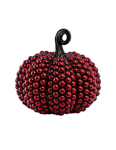 Petite citrouille décorative en résine avec perles rouge sang 19 cm