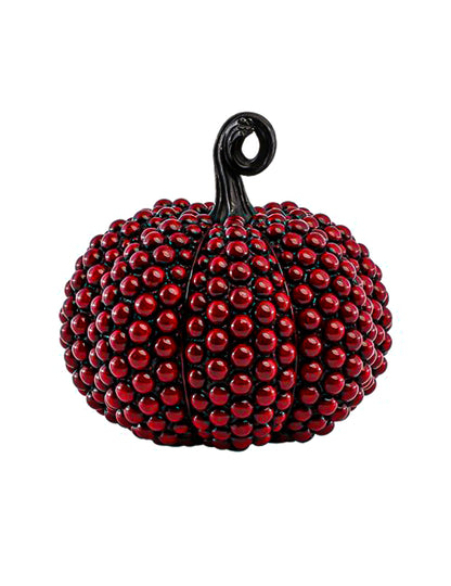 Petite citrouille décorative en résine avec perles rouge sang 19 cm