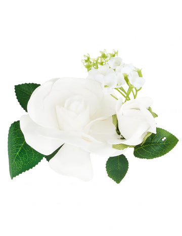 Mică compoziție cu flori artificiale albe 20 x 10 x 7 cm pentru centru de masă nuntă 