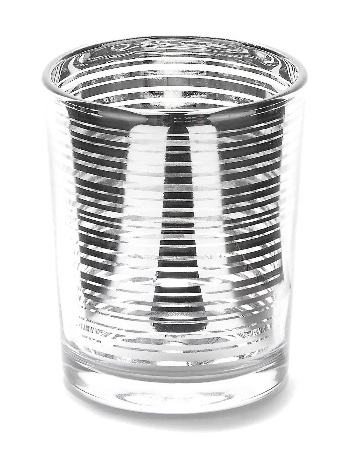Photophore en verre à rayures pour bougie argenté