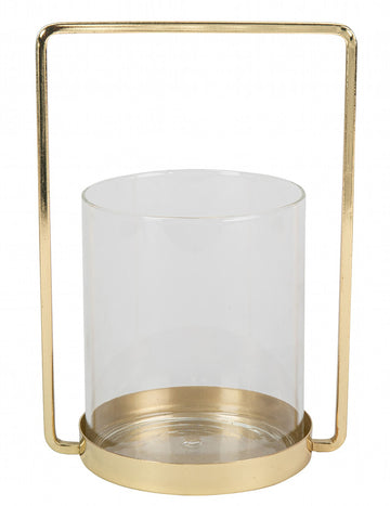 Suport lumânare din sticlă cu ramă aurie 19,5 cm pentru nuntă