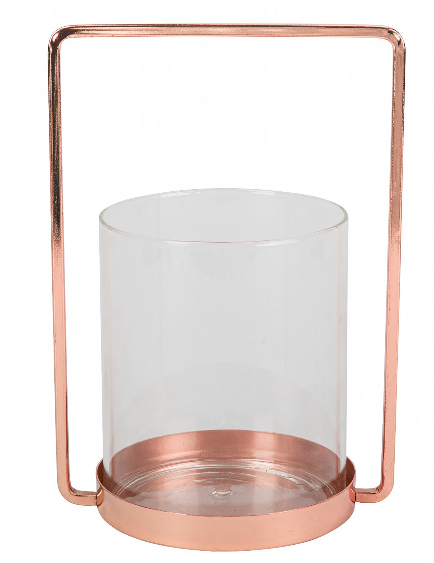 Suport lumânare din sticlă cu ramă aurie roz, 19,5 cm alamă elegantă