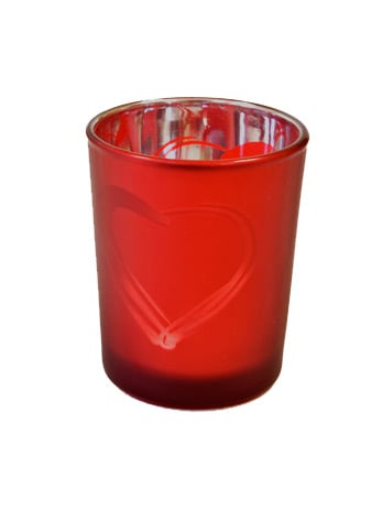 Suport de lumânare din sticlă mată roșie cu inimă 7 x 5,5 cm decorațiune romantică 