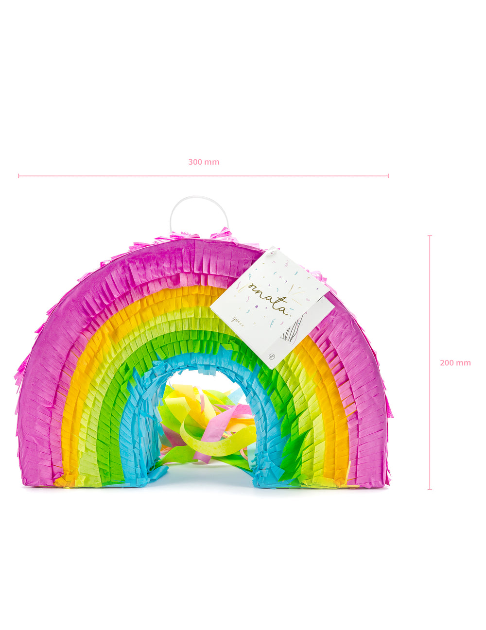 Détail des dimensions de la piñata arc-en-ciel
