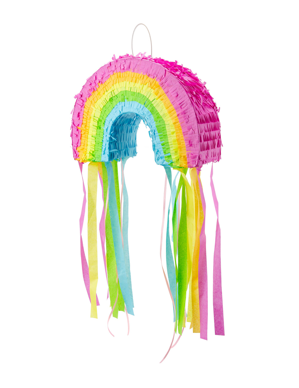 Piñata arc-en-ciel pour anniversaire multicolore avec rubans à tirer