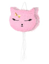 Piñata chat pour anniversaire rose avec nœud doré