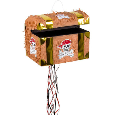 Piñata coffre au trésor de pirate pour enfant marron et or avec tête de mort