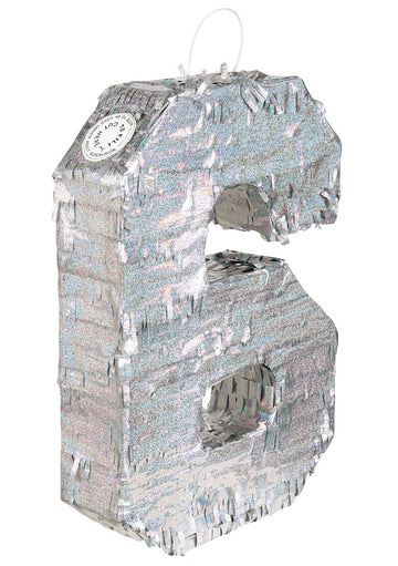 Pinată holografică argintie, numărul 6, 40 x 28 x 8 cm a umple