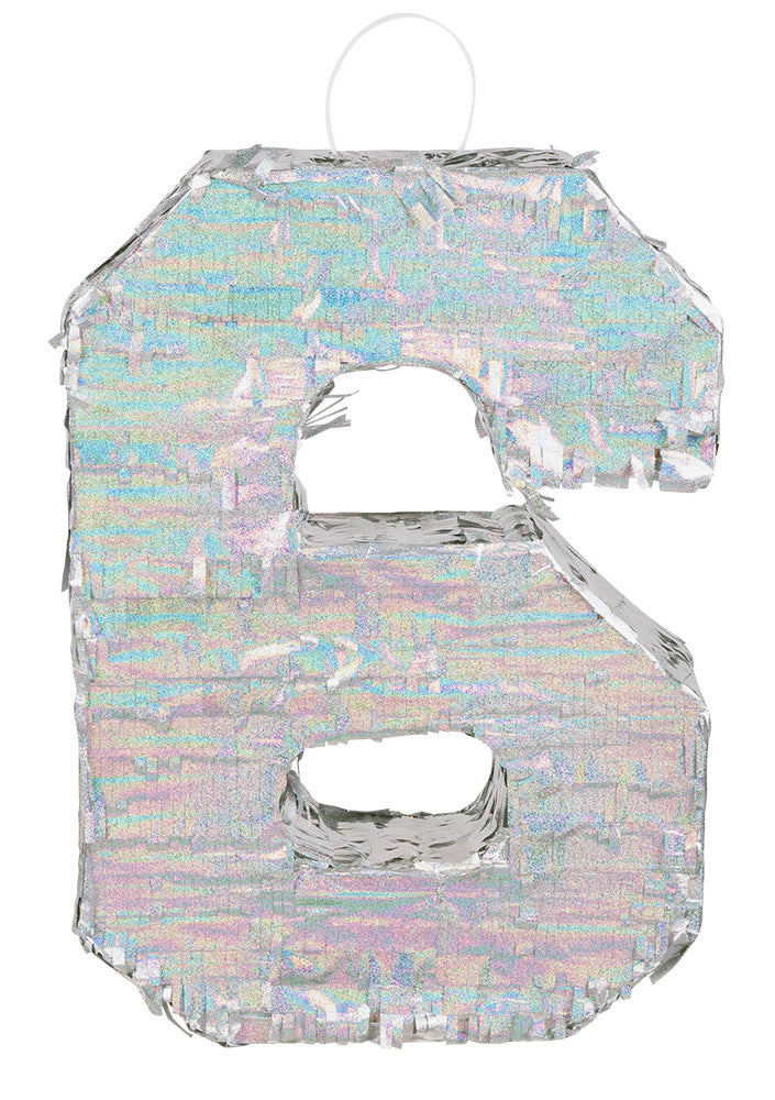 Pinată holografică argintie, numărul 6, 40 x 28 x 8 cm a umple