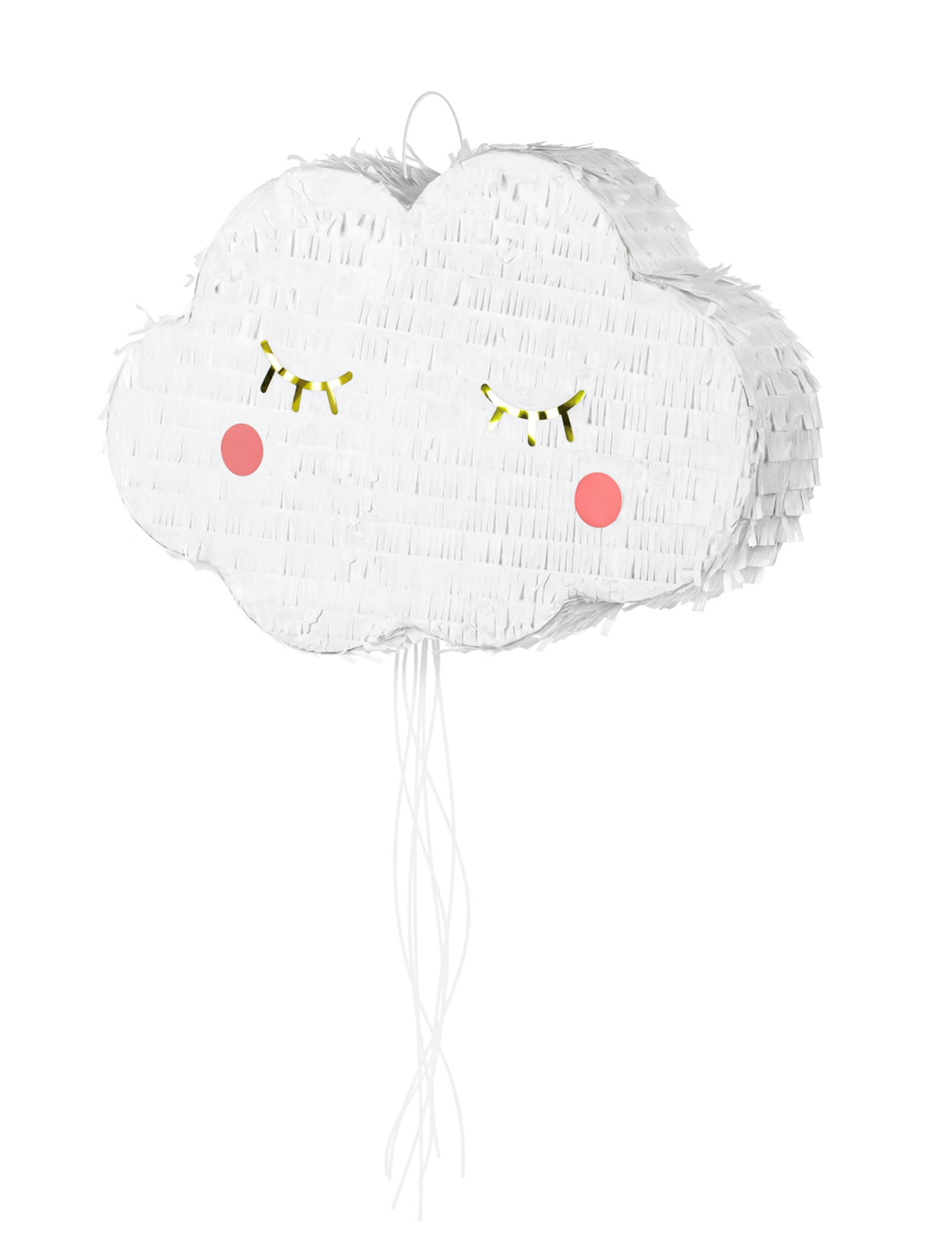 Pinata nuage pour enfant blanche à ficelles avec yeux dorés