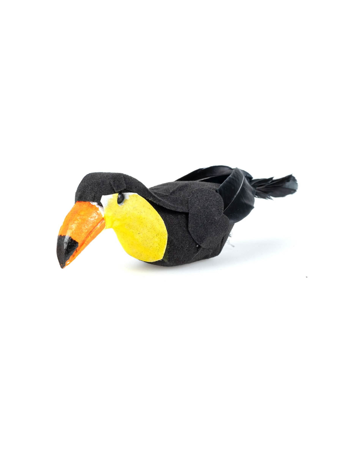 Clemă decorativă toucan pentru decorațiuni, pasăre tropicală negru galben și portocaliu