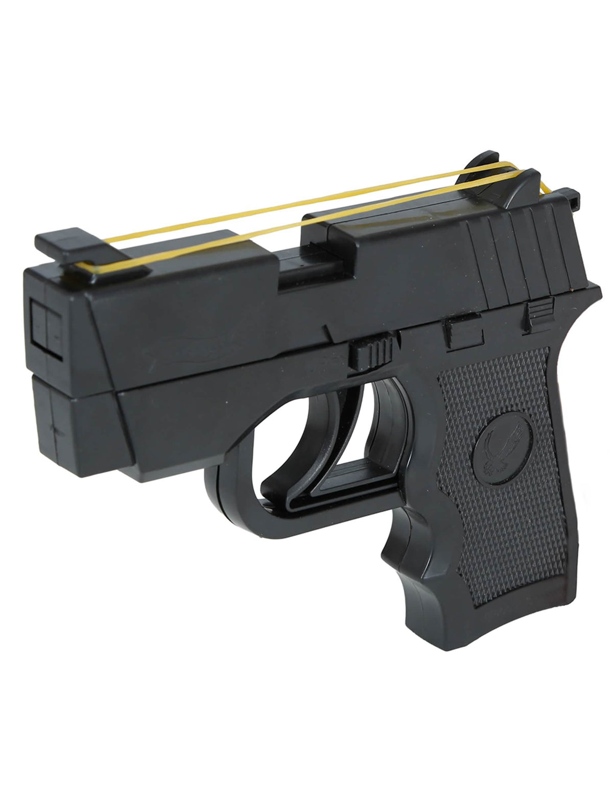 Vue de trois-quarts du pistolet à bande élastique pour adulte