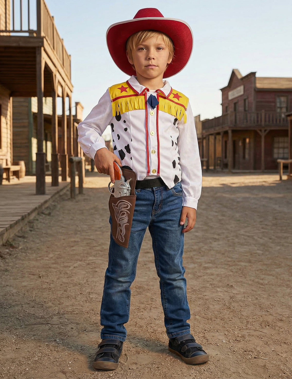 Pistolet et ceinture de cow-boy pour enfant argenté et marron en plastique
