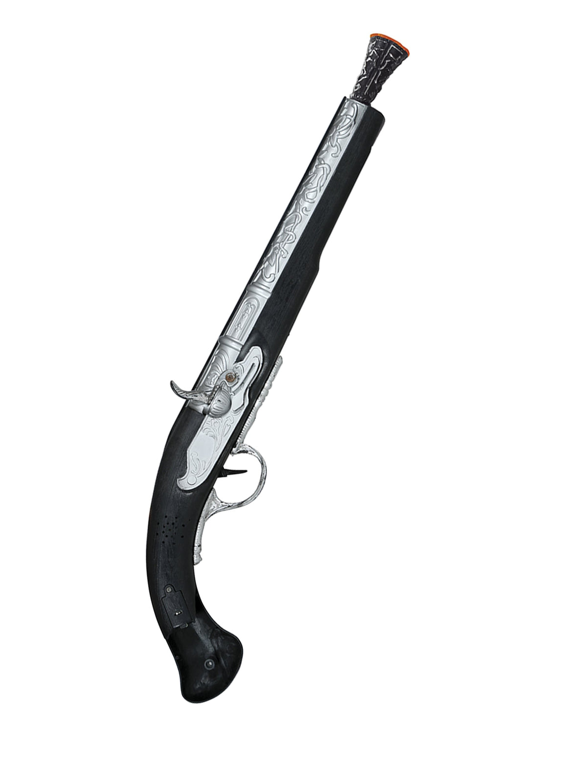 Pistolet pirate pour adulte noir et argenté avec gravures