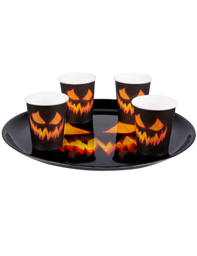 Plateau rond citrouille terrifiante pour Halloween noir et orange
