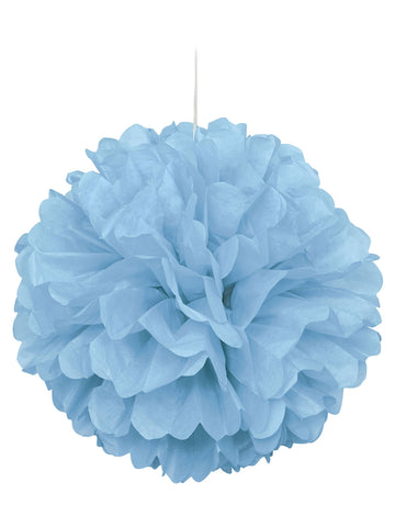 Pompom albastru pastel în hârtie 40 cm