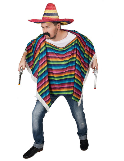 Poncho de Mexicain pour adulte multicolore à franges