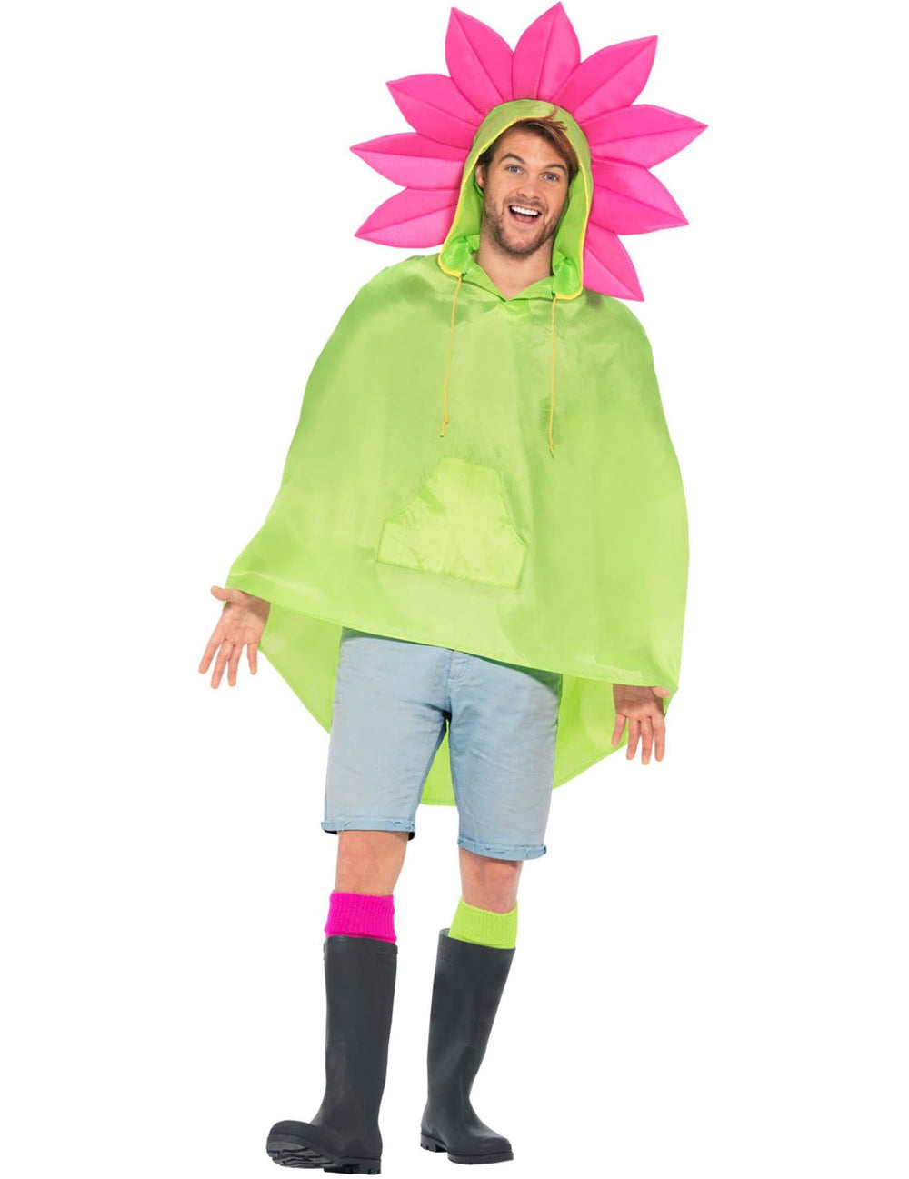 Vue de face du poncho fleur pour adulte