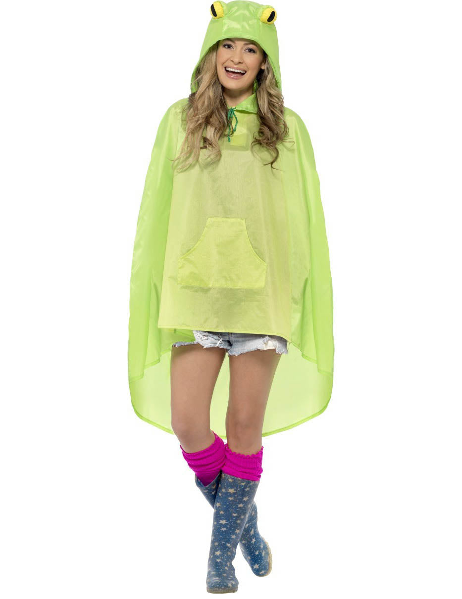 Poncho grenouille pour adulte vert avec capuche à yeux
