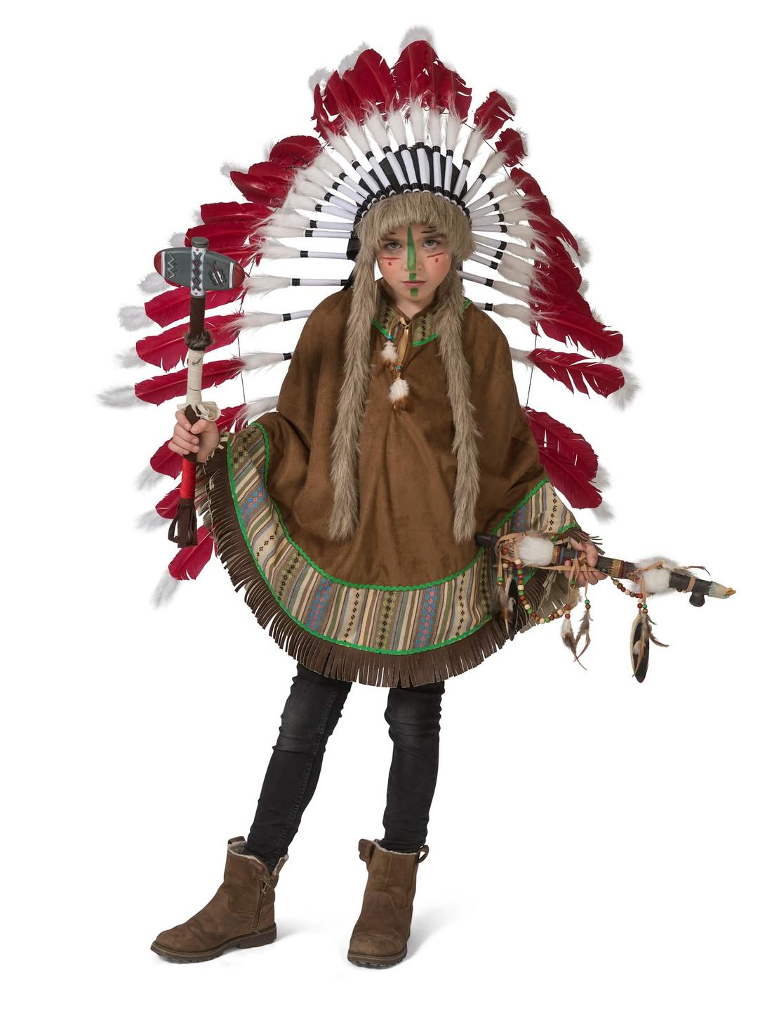 Poncho indian pentru copil maro cu franjuri și margine colorată