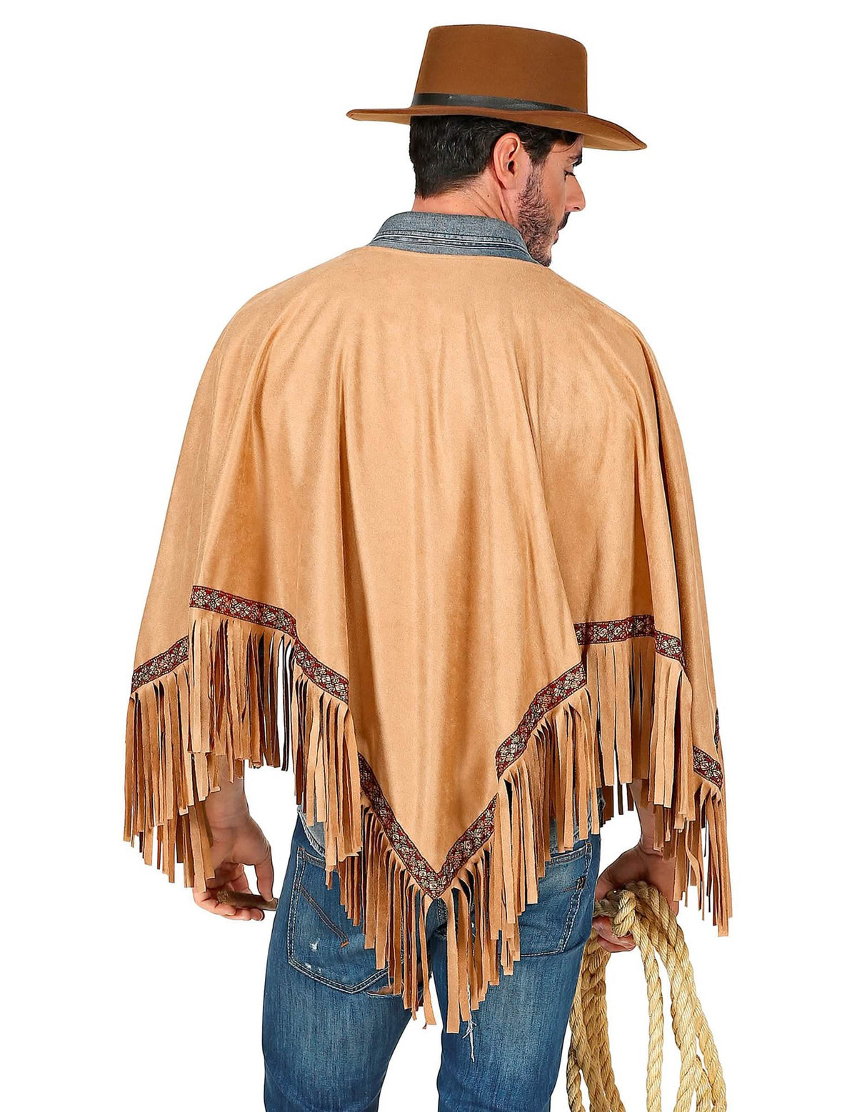 Vue de dos du poncho luxe indien pour adulte