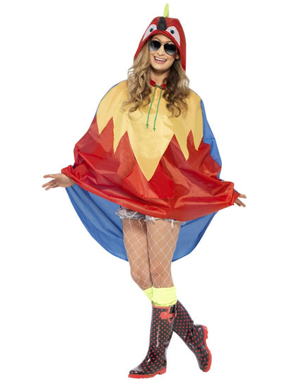 Poncho perroquet pour adulte rouge jaune et bleu