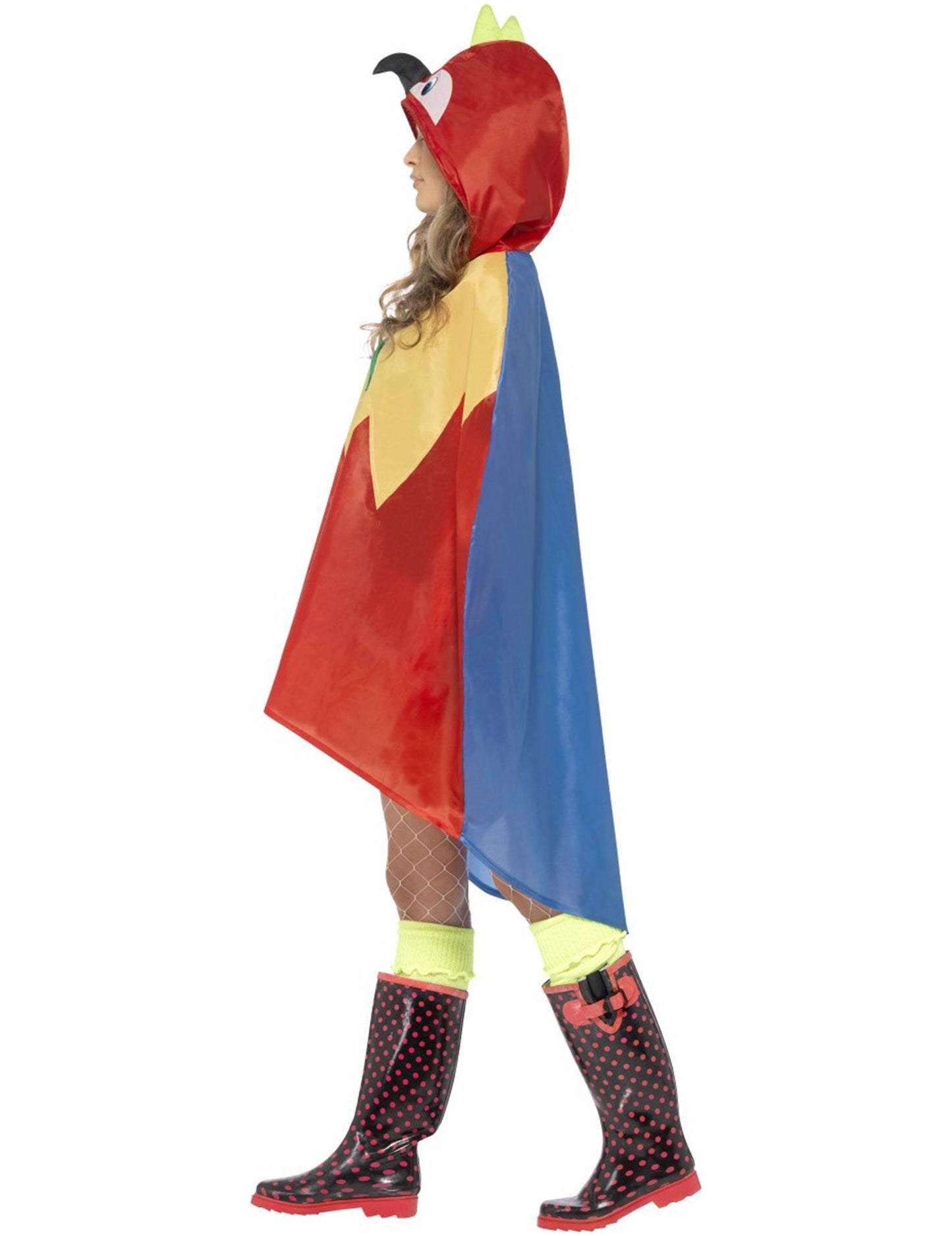 Vue de profil du poncho perroquet pour adulte