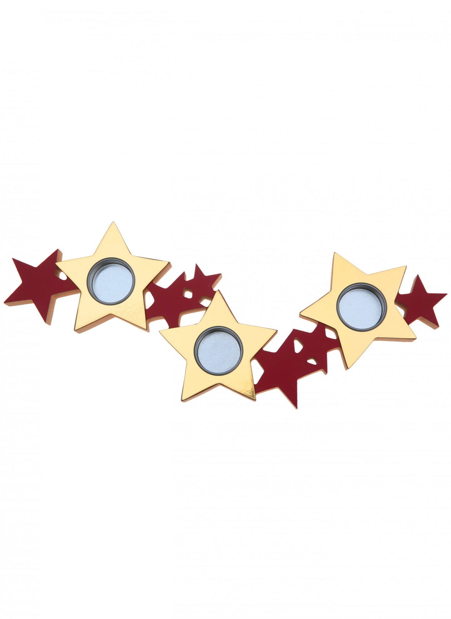 Suport de lumânare din lemn și metal cu stele roșii și aurii, 40 x 13 x 2 cm Decorațiuni de Crăciun