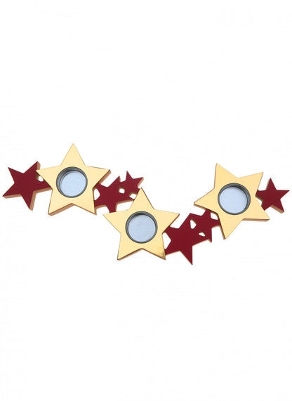 Suport de lumânare din lemn și metal cu stele roșii și aurii, 40 x 13 x 2 cm Decorațiuni de Crăciun