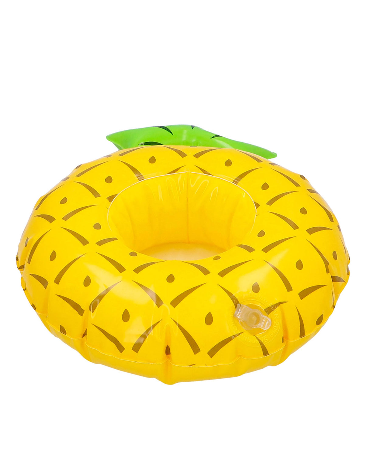 Vue de trois-quart du porte-gobelet gonflable ananas