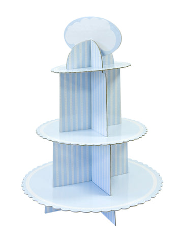 Suport pentru brioșe din carton alb și albastru, 30 x 42 cm pentru petrecerea de baby shower