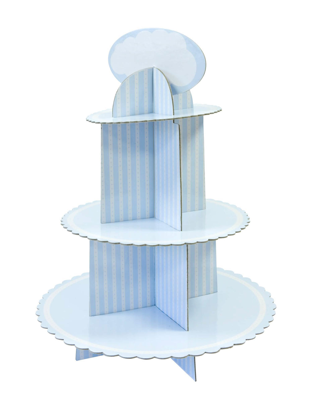 Suport din carton pentru brioșe pentru baby shower albastru și alb cu dungi