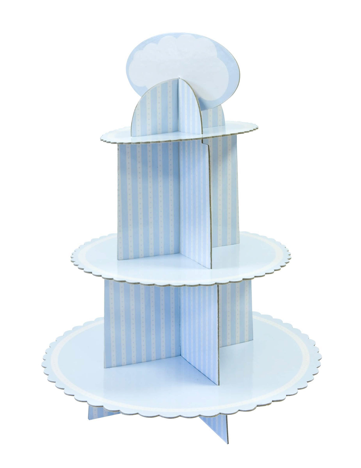 Suport din carton pentru brioșe pentru baby shower albastru și alb cu dungi