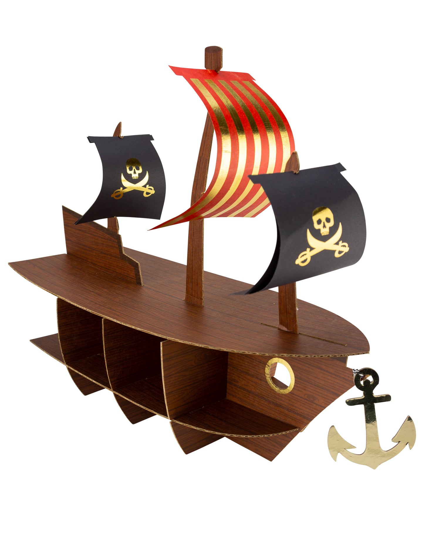 Suport pentru prăjituri în formă de corabie de pirați cu detalii aurii 46,5 x 40 x 20 cm 