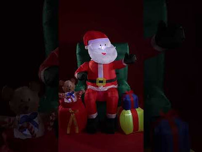 Decorațiune animată gonflabilă Moș Crăciun așezat cu cadouri 122 cm 