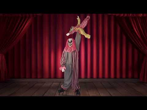 Décoration animée et sonore clown effrayant tenant une fille 210cm